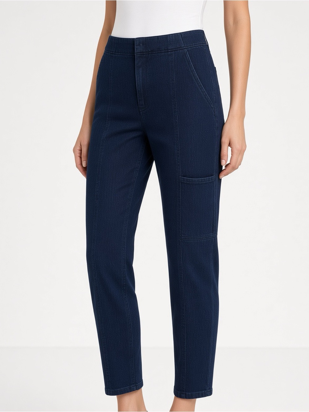 Pilcro Women’s Mid-Rise Pull-On Tapered Denim-Knit Jeans Size 30 Dark Wash